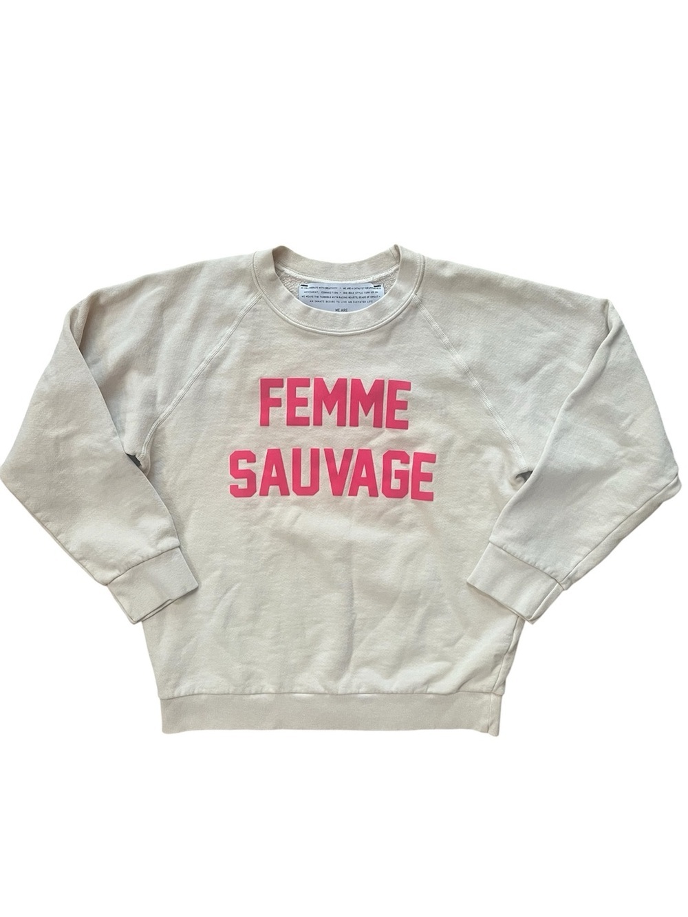 Parts + Labor Cream Femme Sauvage Wild Woman Feminism Pink Lettered Sweatshirt
